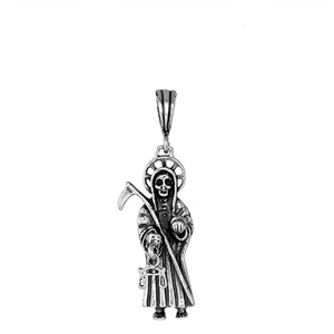 DCP1001 Silver Oxidize Santa Muerte Pendant 35mm