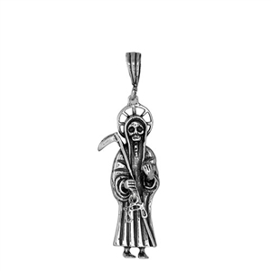 DCP1002 Silver Oxidize Santa Muerte Pendant 45mm