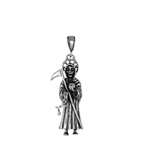 DCP1003 Silver Oxidize Santa Muerte Pendant 60mm