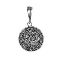 DCP1046 Silver Oxidize Aztec Calendar Pendant 19mm