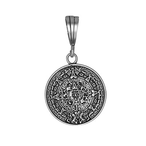 DCP1046 Silver Oxidize Aztec Calendar Pendant 19mm