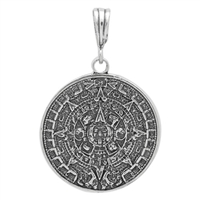 DCP1048 Silver Oxidize Aztec Calendar Pendant 28mm