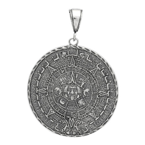 DCP1049 Silver Oxidize Aztec Calendar Pendant 38mm