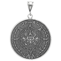 DCP1051 Silver Oxidize Aztec Calendar Pendant 53mm