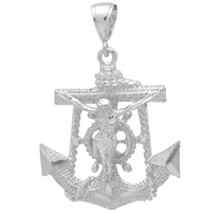 DCP1073 Silver DC Anchor w Jesus Pendant 68mm