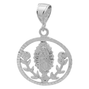 DCP1074 Silver DC Guadalupe with Roses Pendant 30mm