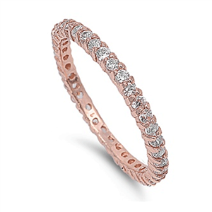 ETB1003 Sterling Silver Rosegold Clear CZ Band Ring