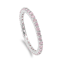 ETB1007 Sterling Silver Pink CZ Band Ring