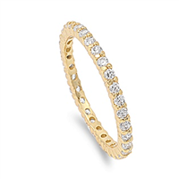 ETB1008 Sterling Silver Yellow Gold Clear CZ Band Ring