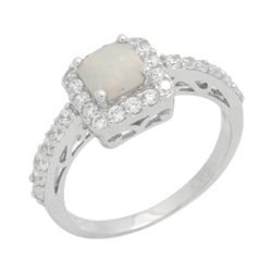 Princess Cut Lab Created White Opal & CZ Fashion .925 Sterling Silver Ring