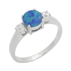 Sterling Silver 7mm Round Blue Lab Opal Accent CZ Promise Ring