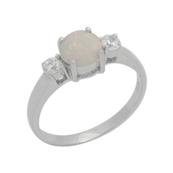 Sterling Silver 7mm Round White Lab Opal Accent CZ Promise Ring