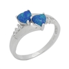 Sterling Silver Twin Hearts Lab Created Blue Opal Ring .925
