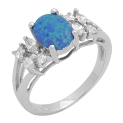 Sterling Silver 9mm Oval Lab Created Blue Opal Ring .925