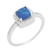 Sterling Silver Princess Cut Lab Created Blue Opal & Cz Ring