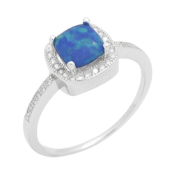 Sterling Silver Princess Cut Lab Created Blue Opal & Cz Ring