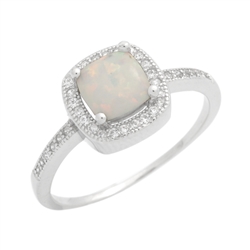 Sterling Silver Princess Cut Lab Created White Opal & Cz Ring