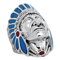 ICR101-BL Silver Indian Head Ring Blue Turquoise