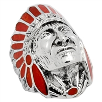 ICR101-RE Silver Indian Head Ring Red Carnelian