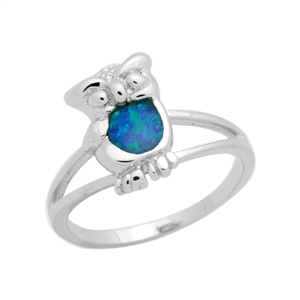 LOR1001-BO Sterling Silver Blue Lab Opal Owl Ring