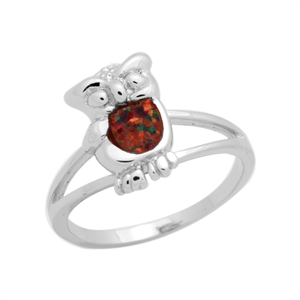 LOR1001-RO Sterling Silver Red Lab Opal Owl Ring