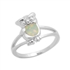 LOR1001-WO Sterling Silver White Lab Opal Owl Ring