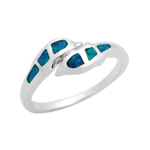 LOR1002-BO Sterling Silver Blue Lab Opal Dolphin Ring