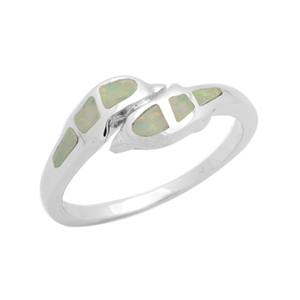 LOR1002-WO Sterling Silver White Lab Opal Dolphin Ring