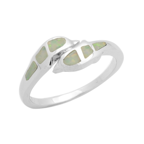 LOR1002-WO Sterling Silver White Lab Opal Dolphin Ring