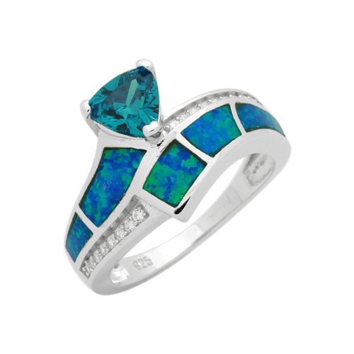 LOR1003-BOBT Sterling Silver Blue Lab Opal Blue Topaz CZ Ring