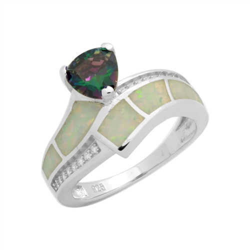 LOR1003-WOMY Sterling Silver White Lab Opal Rainbow Topaz CZ Ring