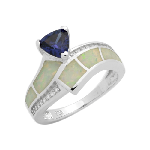 LOR1003-WOTZ Sterling Silver White Lab Opal Tanzanite CZ Ring