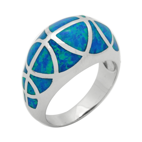 LOR1004-BO Sterling Silver Blue Lab Opal Dome Ring
