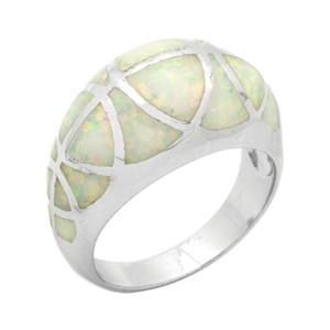LOR1004-WO Sterling Silver White Lab Opal Dome Ring