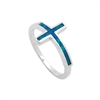 LOR1005-BO Sterling Silver Blue Lab Opal Sideways Cross Ring