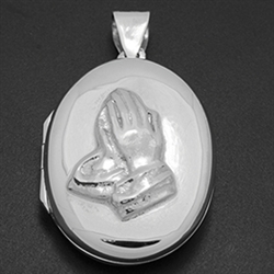 LPS1003 - Silver Oval Praying Hands Locket