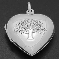 LPS1009 - Silver heart Engraved Tree of Life Locket