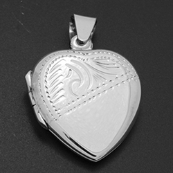 LPS1019 - Silver Small Heart Diagonal Engraved Locket