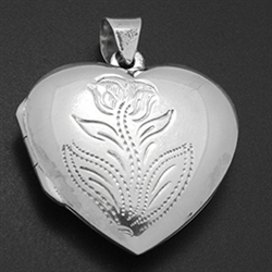 LPS1024 - Silver Heart Flower Engraved Locket