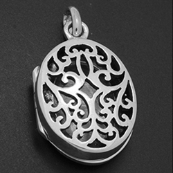 LPS1027 - Silver Oval Filigree Design Locket