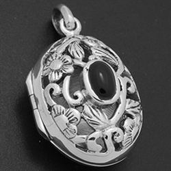 LPS1032 - Silver Black Onyx Filigree Oval Locket