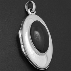 LPS1038 - Silver Black Onyx Narrow Oval Locket