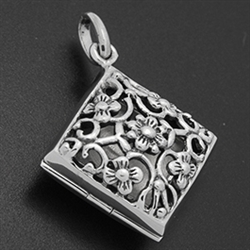 LPS1041 - Silver FiligreeDiamond Shaped Flower Locket