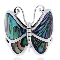 M-R1001-AB Silver Abalone Butterfly Ring
