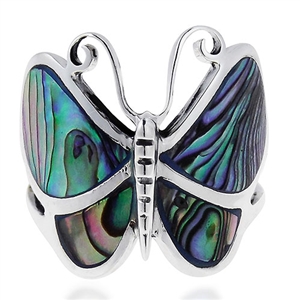 M-R1001-AB Silver Abalone Butterfly Ring