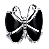 M-R1001-BO Silver Black Onyx Butterfly Ring