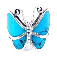 M-R1001-BT Silver Blue Turquoise Butterfly Ring