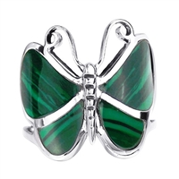 M-R1001-GM Silver Green Malchite Butterfly Ring