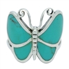 M-R1001-GT Silver Green Turquoise Butterfly Ring