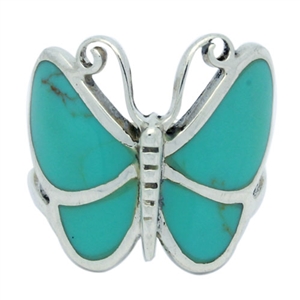 M-R1001-GT Silver Green Turquoise Butterfly Ring